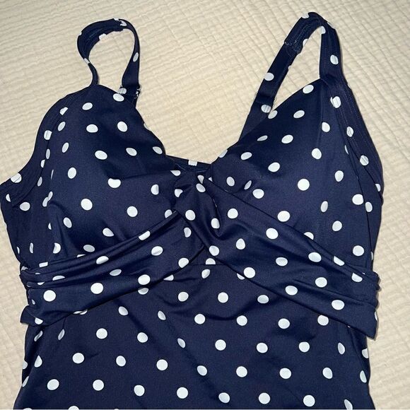Lands End Navy w White polka dots 16W DD underwire Crossover V neck Tankini Top - Picture 10 of 10